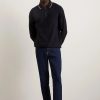 Polo Shirts * | Burton Super Soft Tipped Texture Knitted Zip Polo Shirt Navy