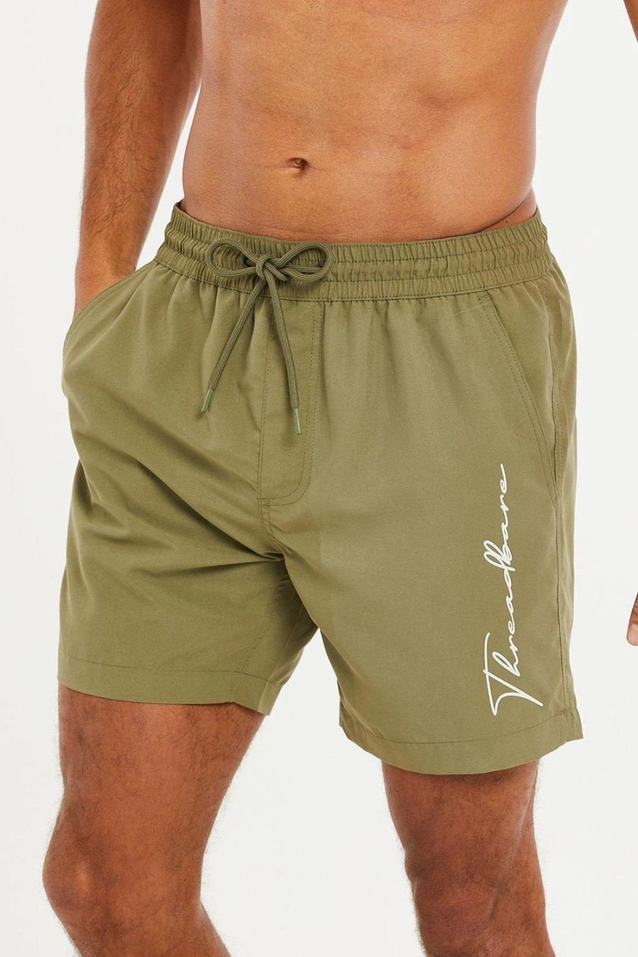 Swim Shorts * | Threadbare 'Emblem' Side Script Swim Shorts Khaki