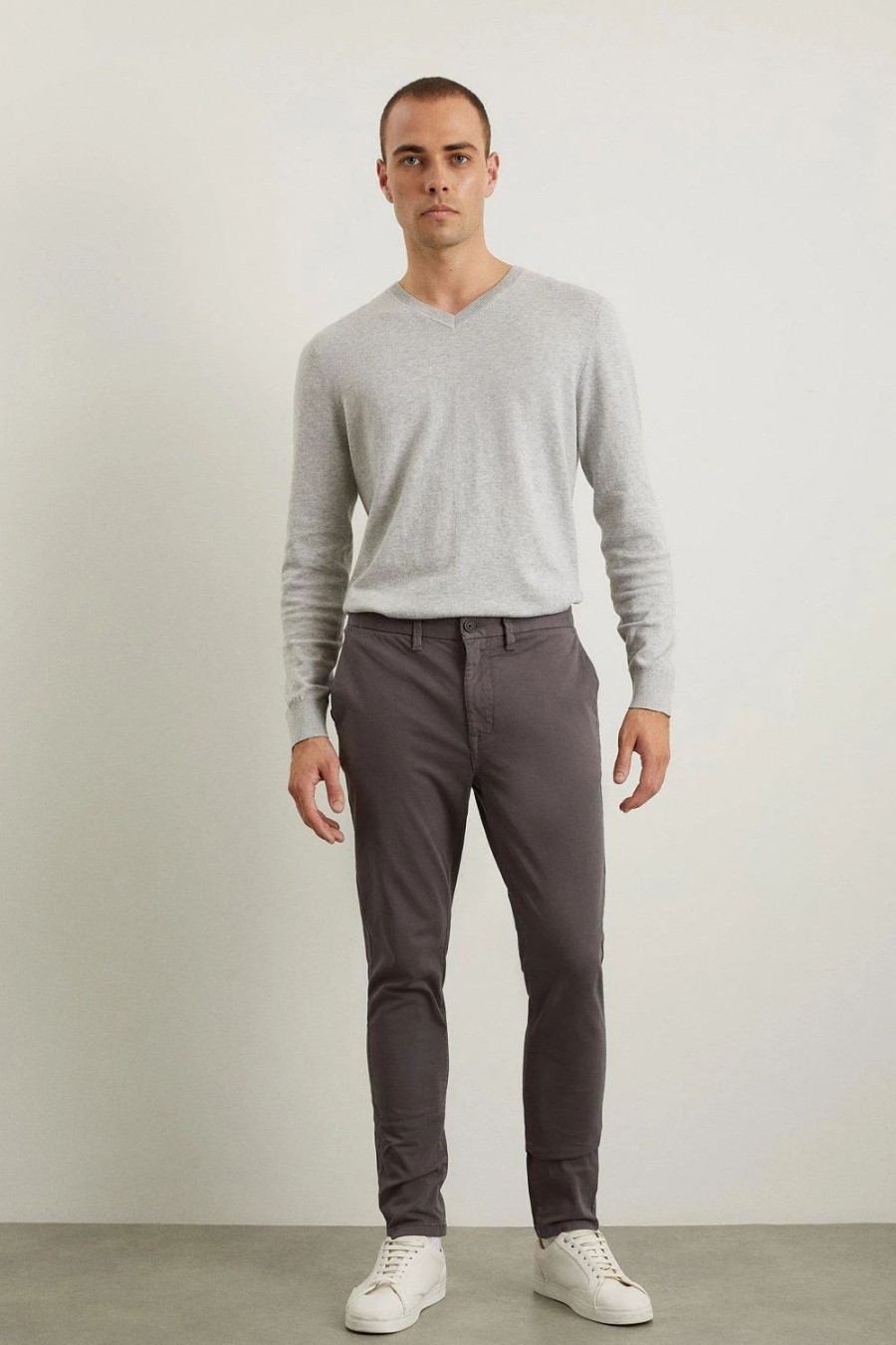 Chinos * | Burton Skinny Fit Charcoal Chino Trousers Grey