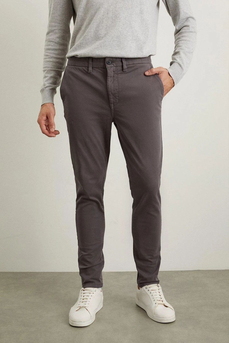 Chinos * | Burton Skinny Fit Charcoal Chino Trousers Grey