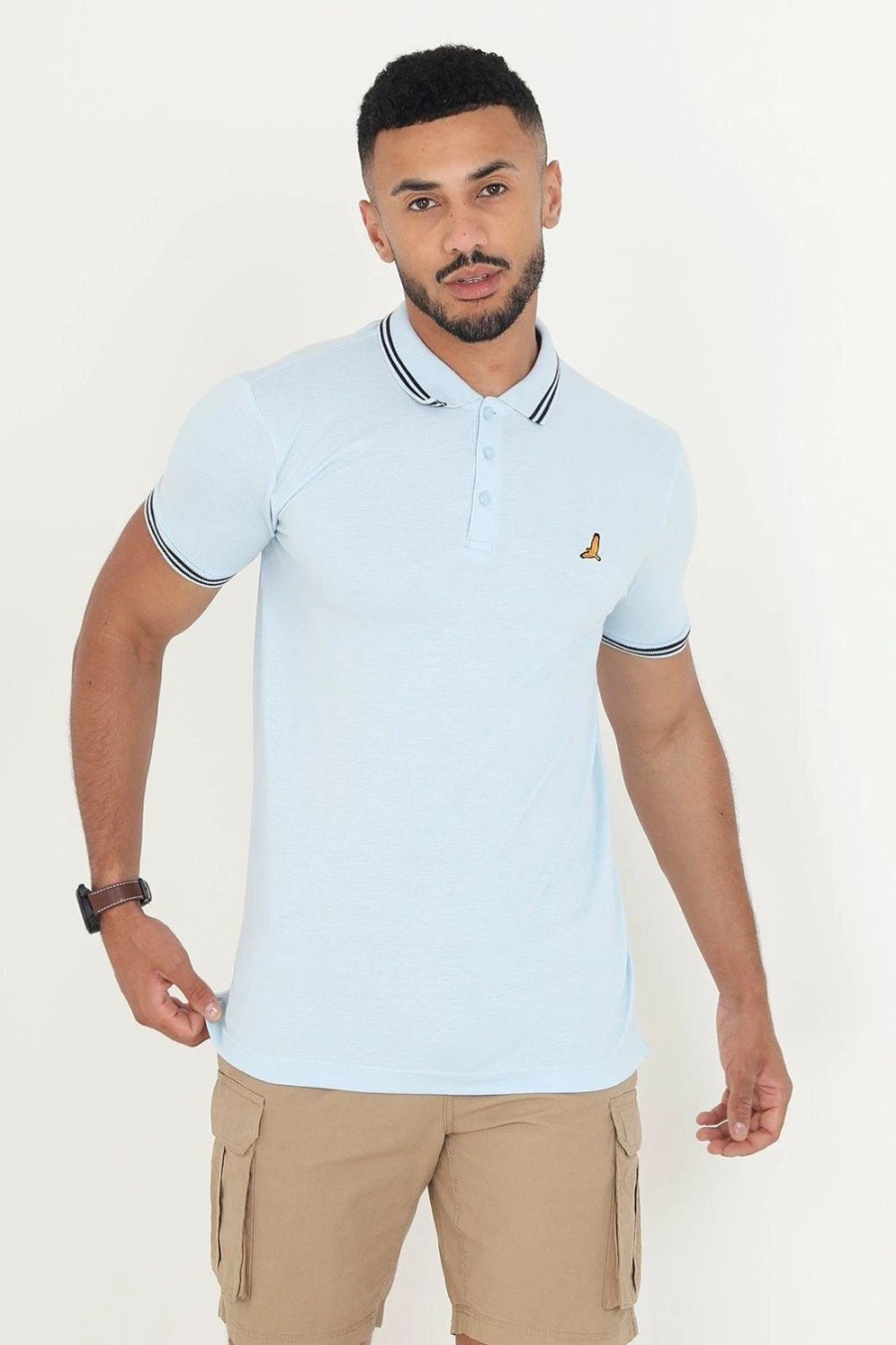 Polo Shirts * | Brave Soul 'Kanoh' Short Sleeve Pique Polo Shirt With Contrast Tipping Blue