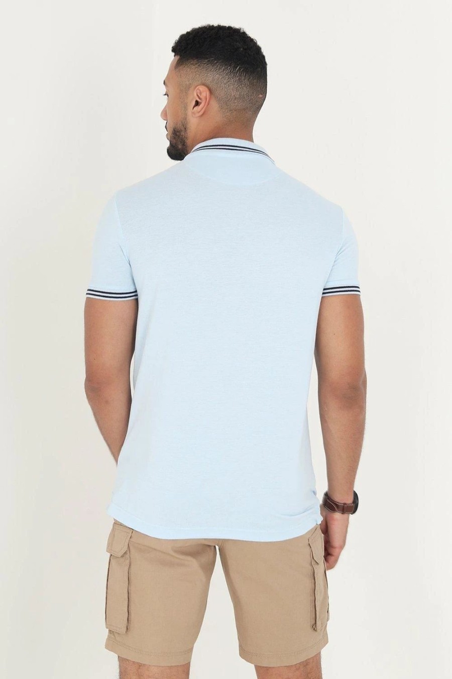 Polo Shirts * | Brave Soul 'Kanoh' Short Sleeve Pique Polo Shirt With Contrast Tipping Blue