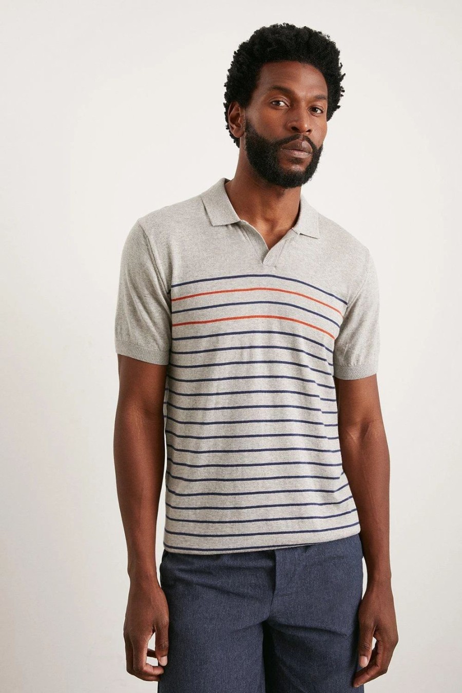 Polo Shirts * | Burton Slim Fit Short Sleeve Stripe Knitted Polo Grey