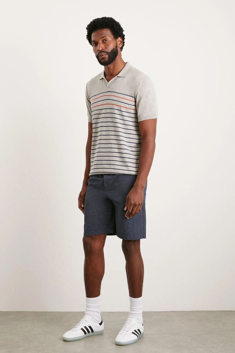 Polo Shirts * | Burton Slim Fit Short Sleeve Stripe Knitted Polo Grey