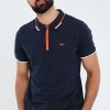 Polo Shirts * | Threadbare 'Cruz' Cotton Jersey Contrast Detail Zip Collar Polo Shirt Blue