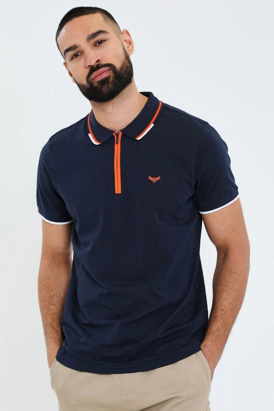 Polo Shirts * | Threadbare 'Cruz' Cotton Jersey Contrast Detail Zip Collar Polo Shirt Blue