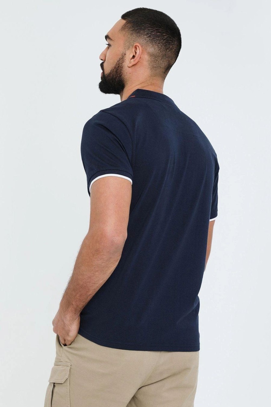 Polo Shirts * | Threadbare 'Cruz' Cotton Jersey Contrast Detail Zip Collar Polo Shirt Blue