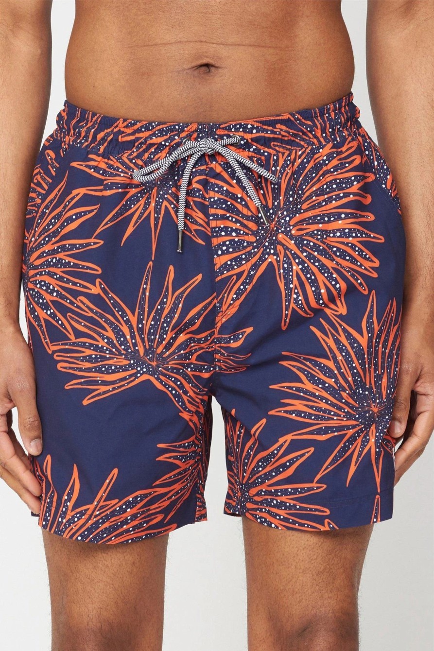 Swim Shorts * | Racing Green Burst Print Swimshort Orange