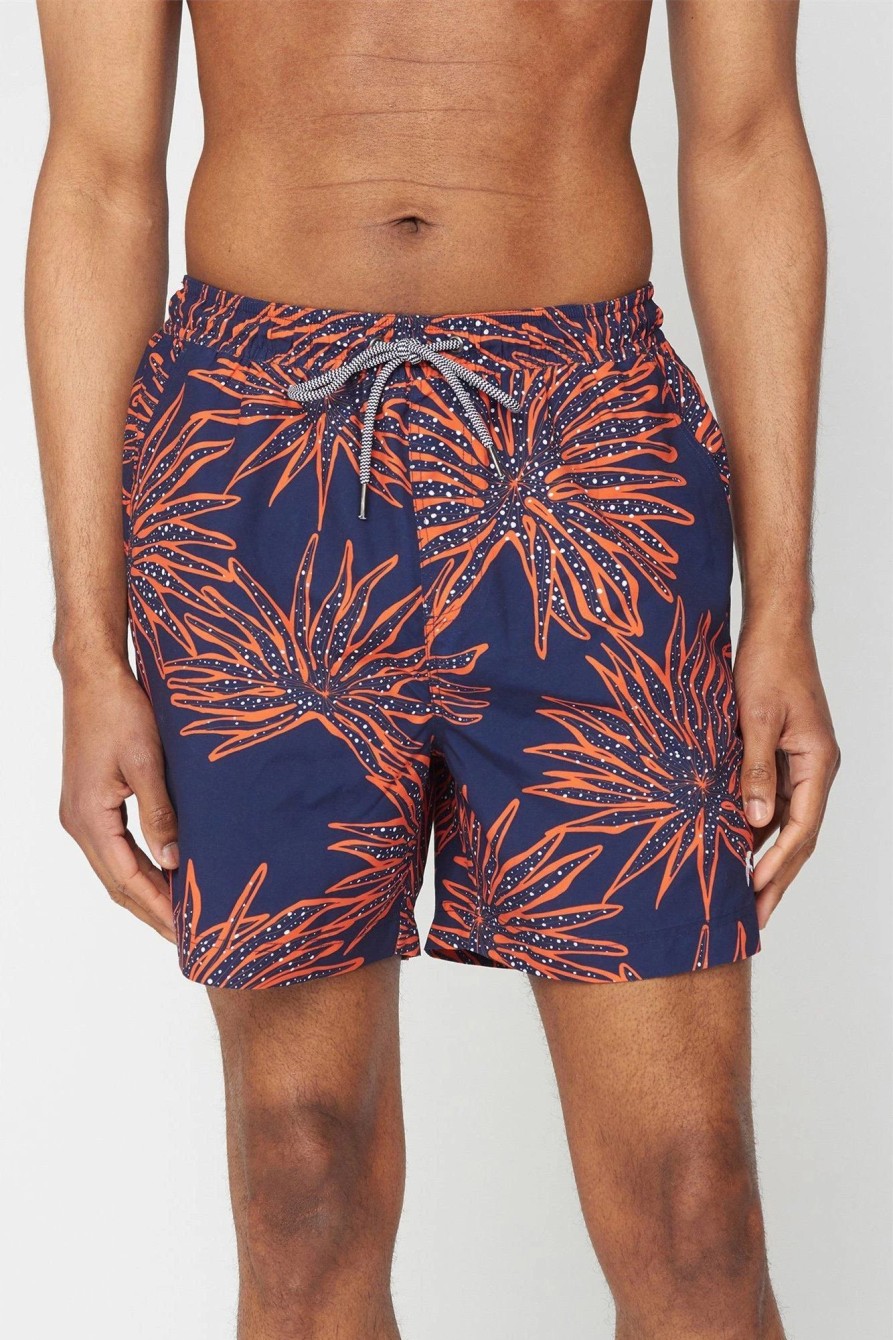 Swim Shorts * | Racing Green Burst Print Swimshort Orange