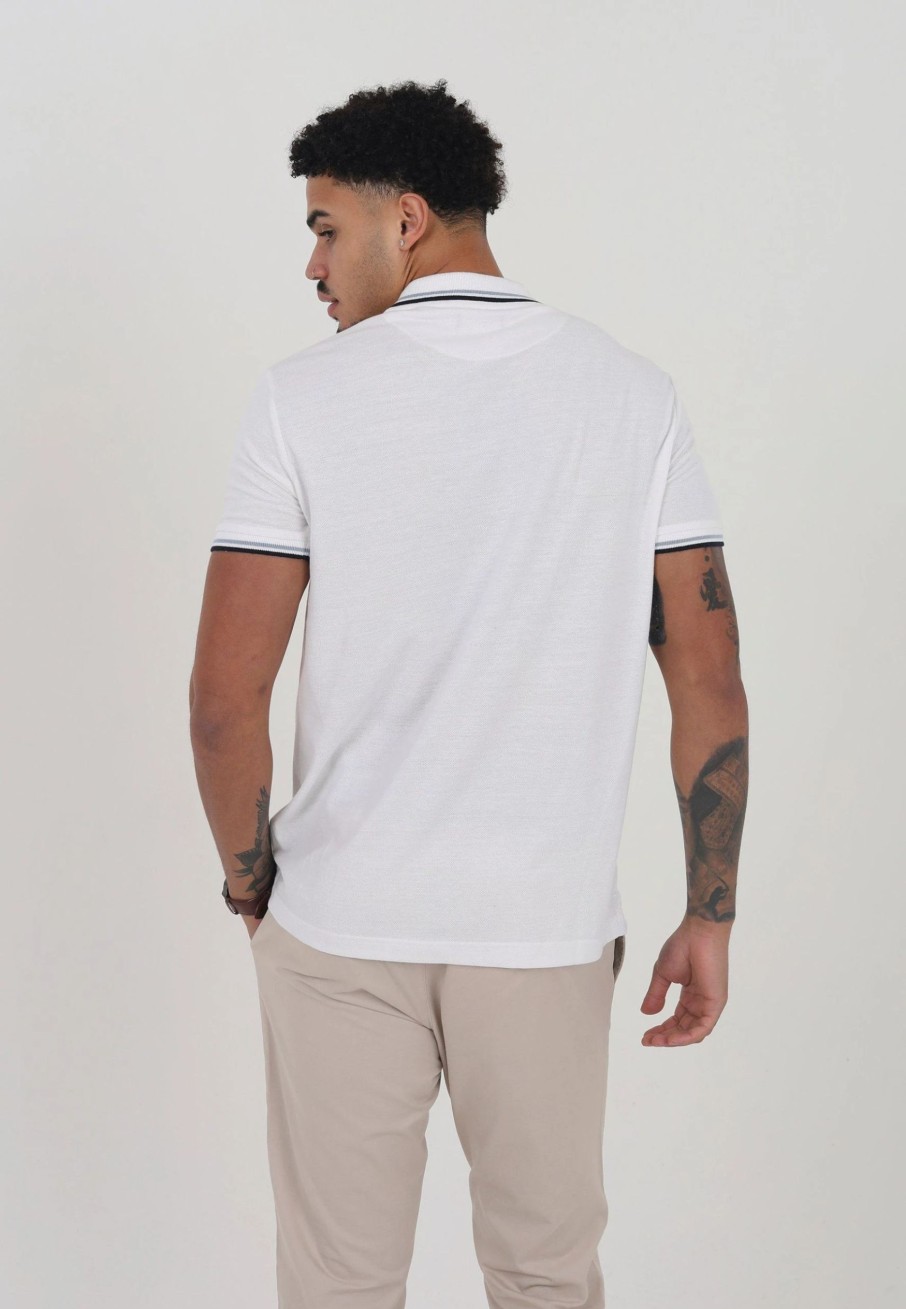 Polo Shirts * | Brave Soul 'Ohma' Short Sleeve Pique Polo Shirt With Contrast Tipping White