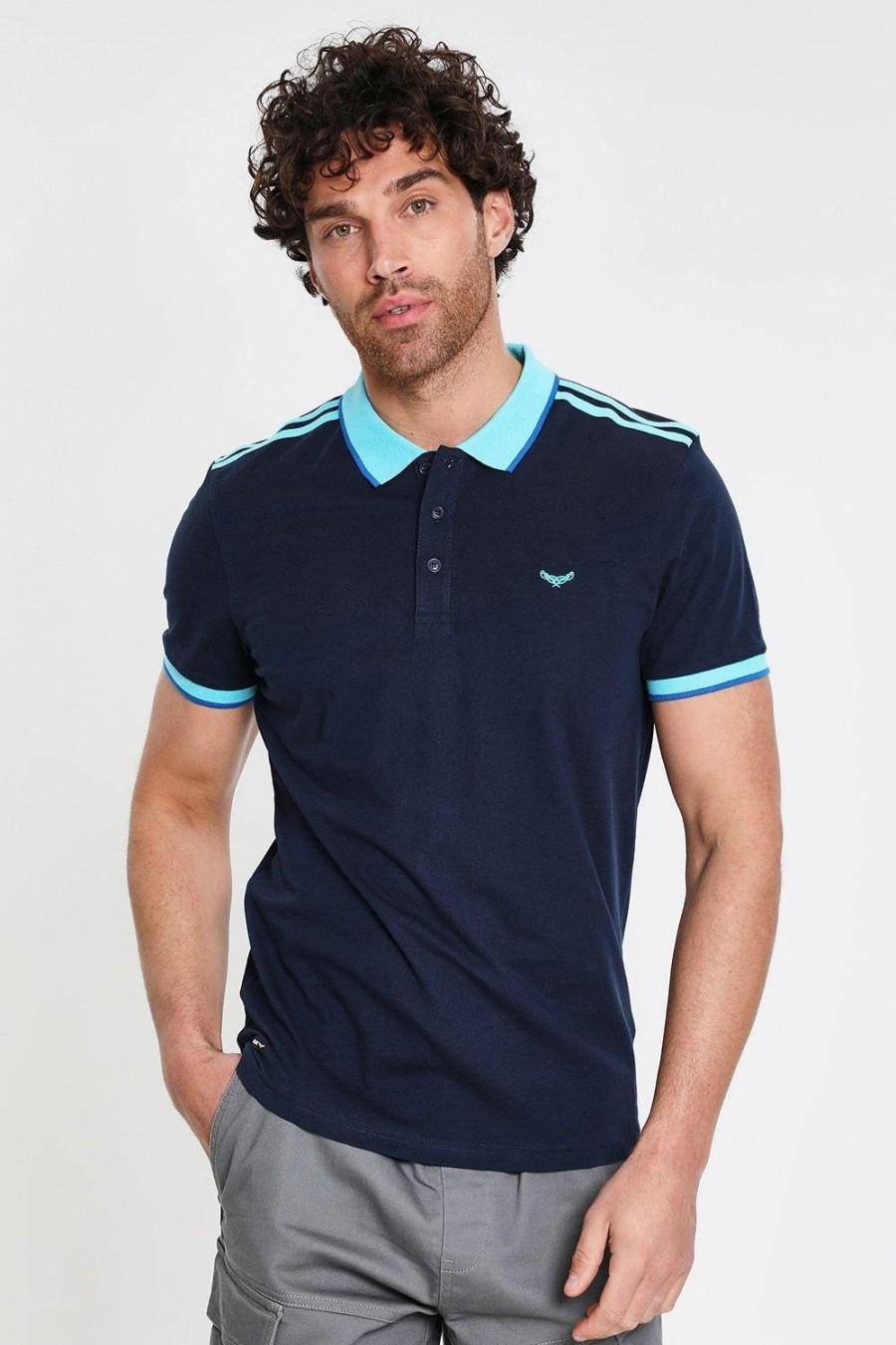 Polo Shirts * | Threadbare 'Junta' Contrast Detail Cotton Jersey Polo Shirt Blue