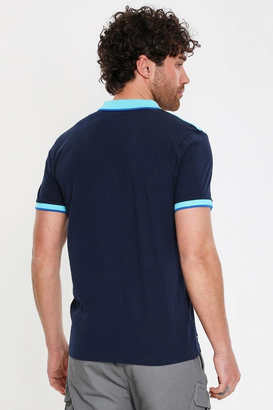 Polo Shirts * | Threadbare 'Junta' Contrast Detail Cotton Jersey Polo Shirt Blue