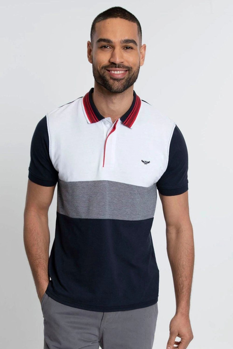 Polo Shirts * | Threadbare 'Jose' Colourblock Pique Polo Shirt Navy