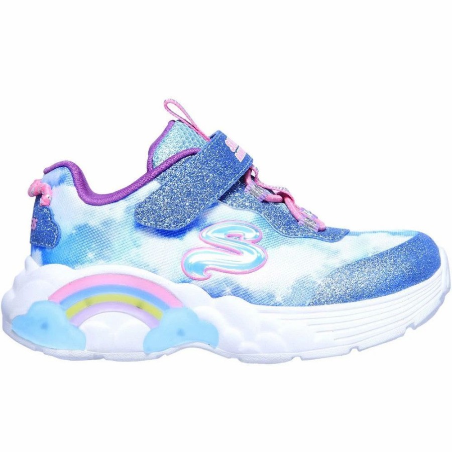 Shoes * | Skechers Girls S Lights Rainbow Racers Sporty Trainers Blue