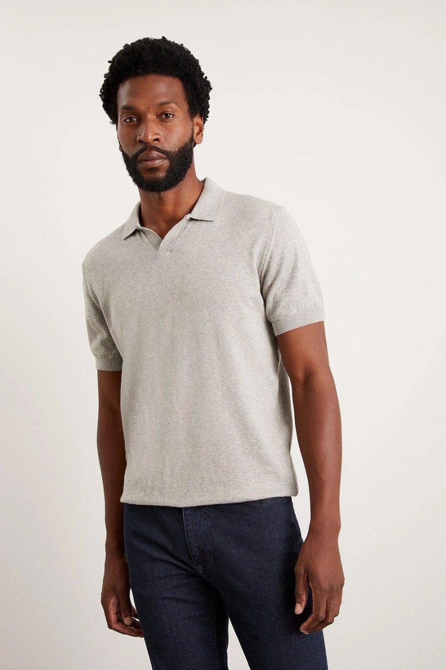 Polo Shirts * | Burton Slim Fit Short Sleeve Knitted Polo Grey