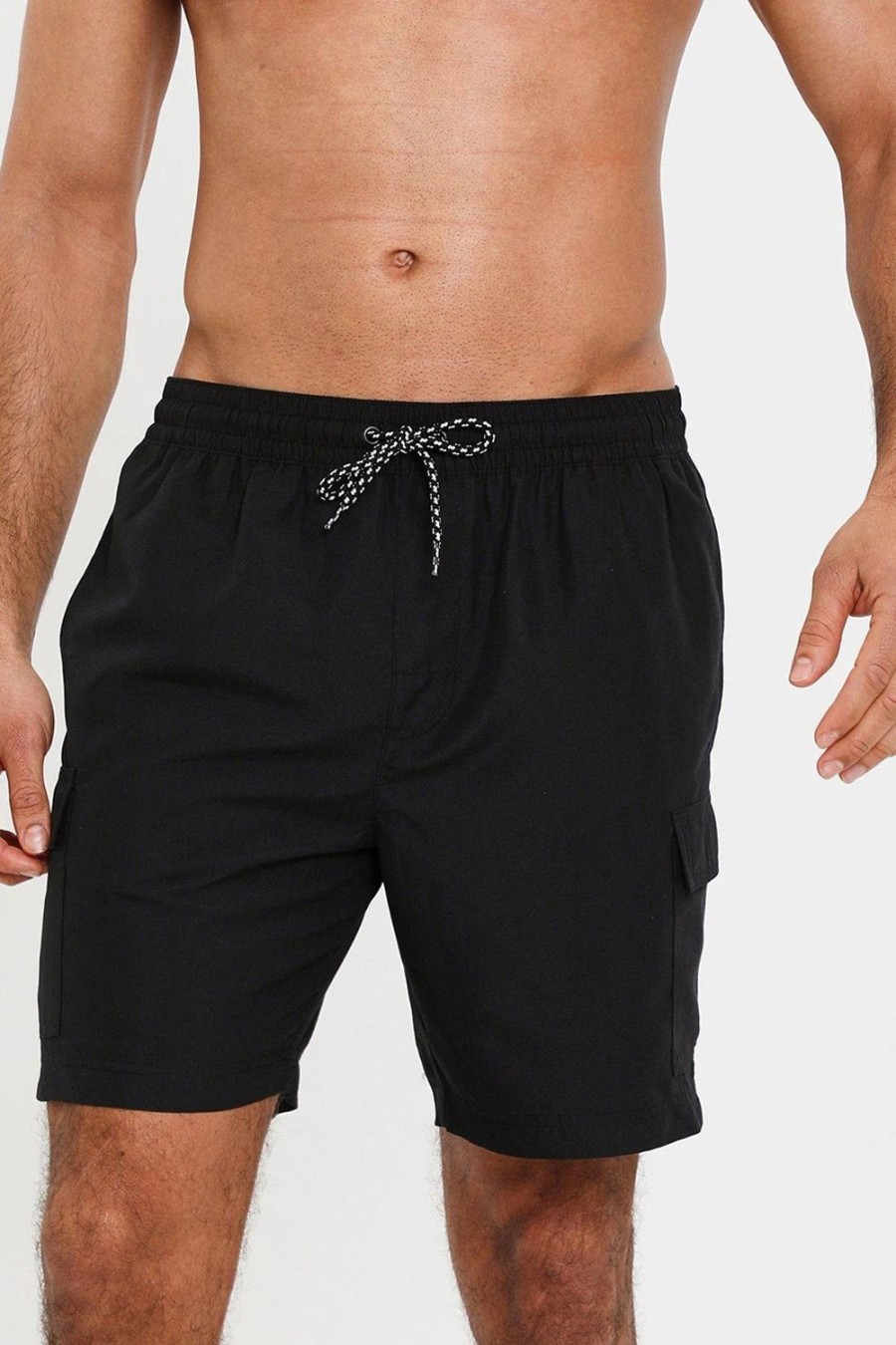 Swim Shorts * | Threadbare 'Saxon' Mid-Length Cargo Swim Shorts Black