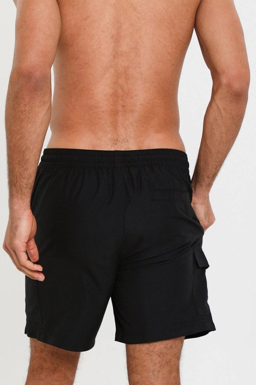 Swim Shorts * | Threadbare 'Saxon' Mid-Length Cargo Swim Shorts Black