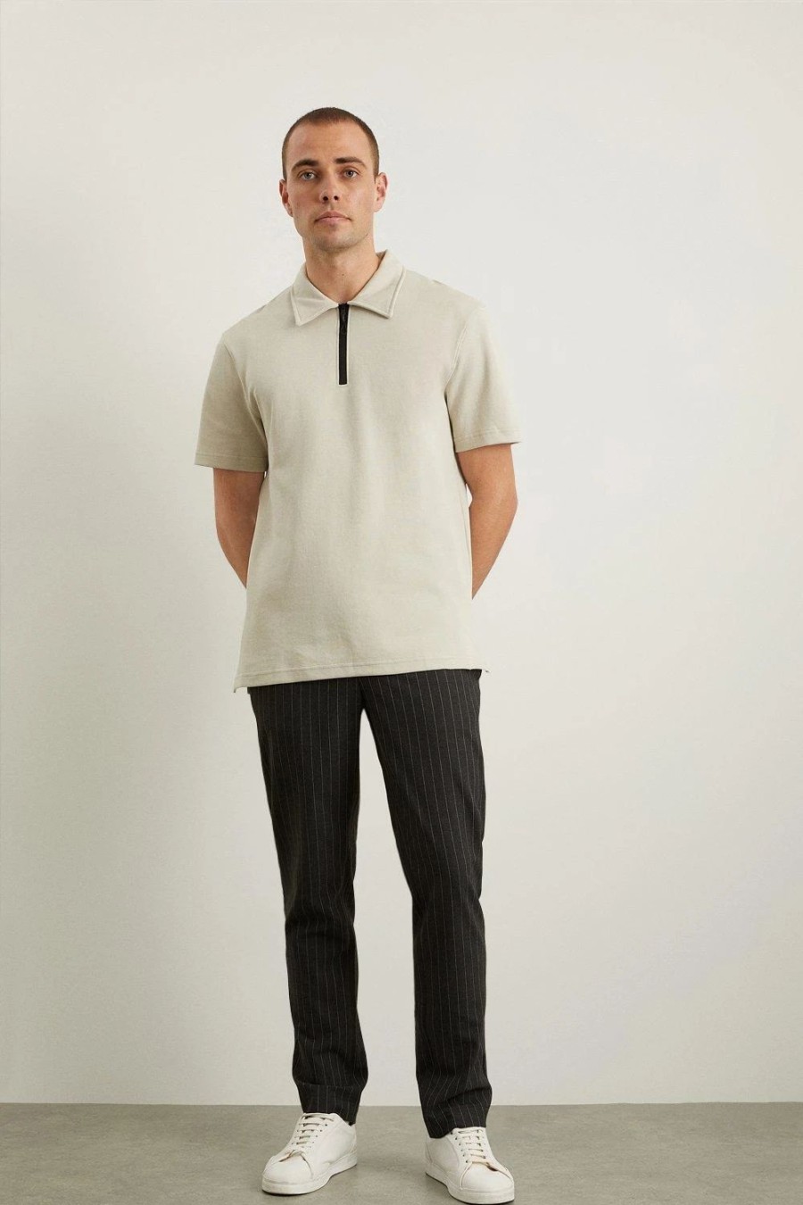 Polo Shirts * | Burton Short Sleeve Premium Contrast Zip Polo Grey