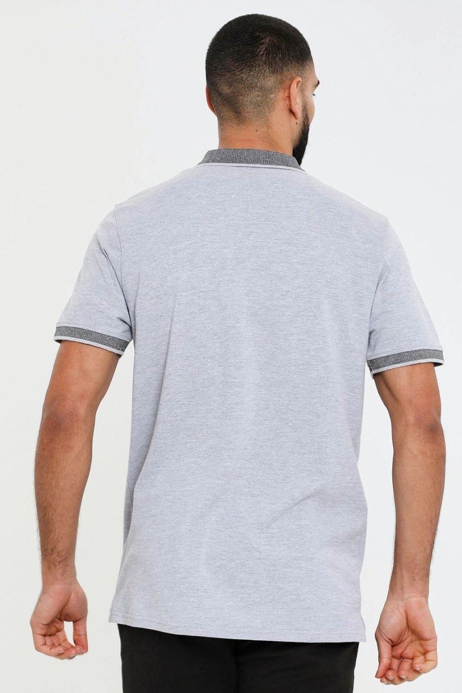 Polo Shirts * | Threadbare 'Mansfield' Checked Collar Pique Polo Shirt Grey