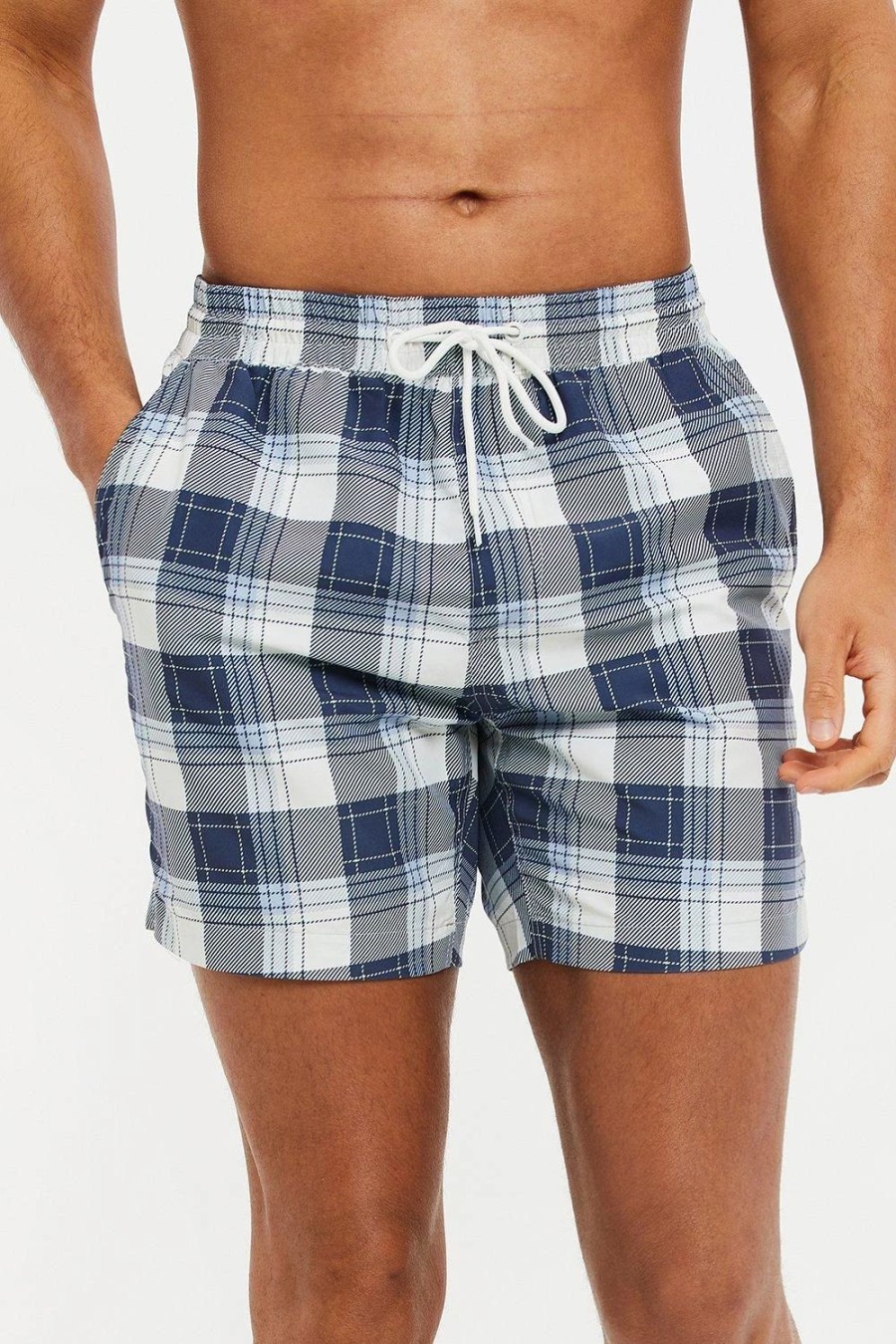 Swim Shorts * | Threadbare 'Aires' Check Print Swim Shorts Blue