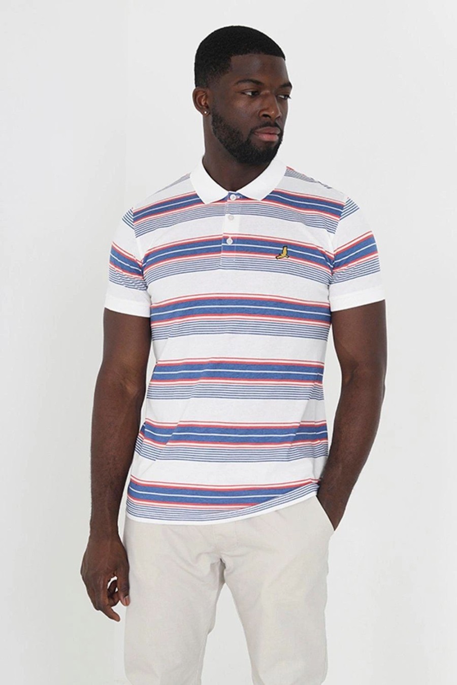 Polo Shirts * | Brave Soul 'Universal' Cotton Jersey Stripe Polo Shirt White