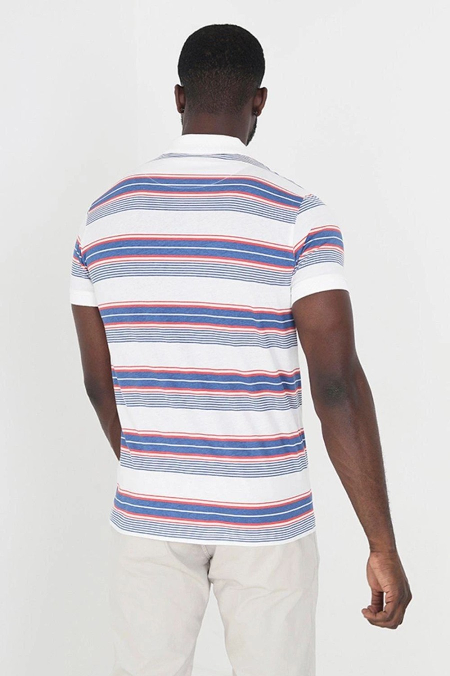 Polo Shirts * | Brave Soul 'Universal' Cotton Jersey Stripe Polo Shirt White