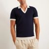 Polo Shirts * | Burton Short Seeve Tipped Jonny Collar Knitted Top Navy