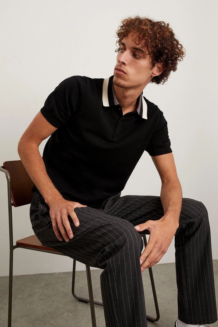 Polo Shirts * | Burton Collar Detail Knitted Polo Black