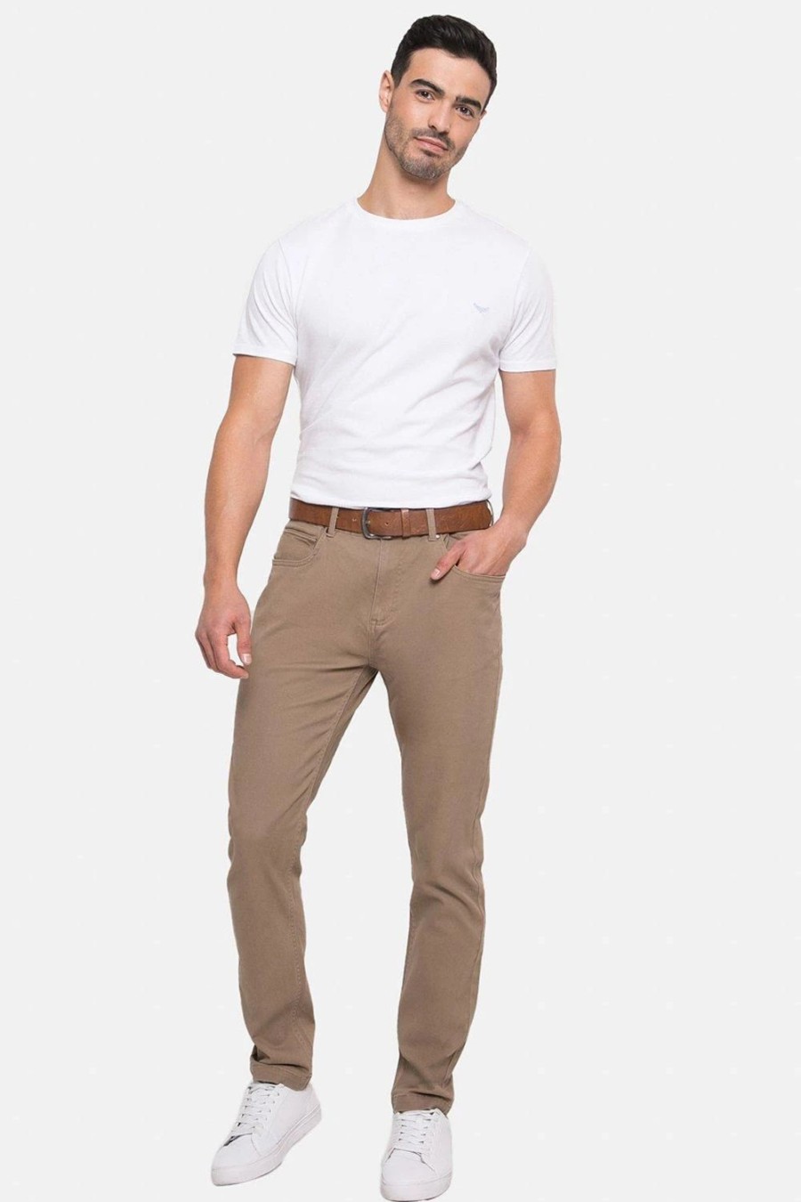 Chinos * | Threadbare 'Georgia' Belted Stretch Chino Trousers Beige