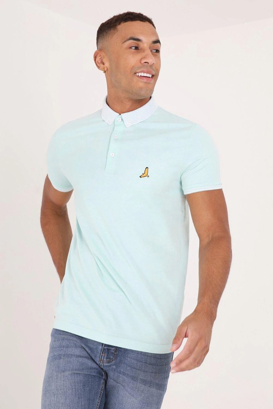 Polo Shirts * | Brave Soul 'Glover' Short Sleeve Jacquard Collar Jersey Polo Shirt Green