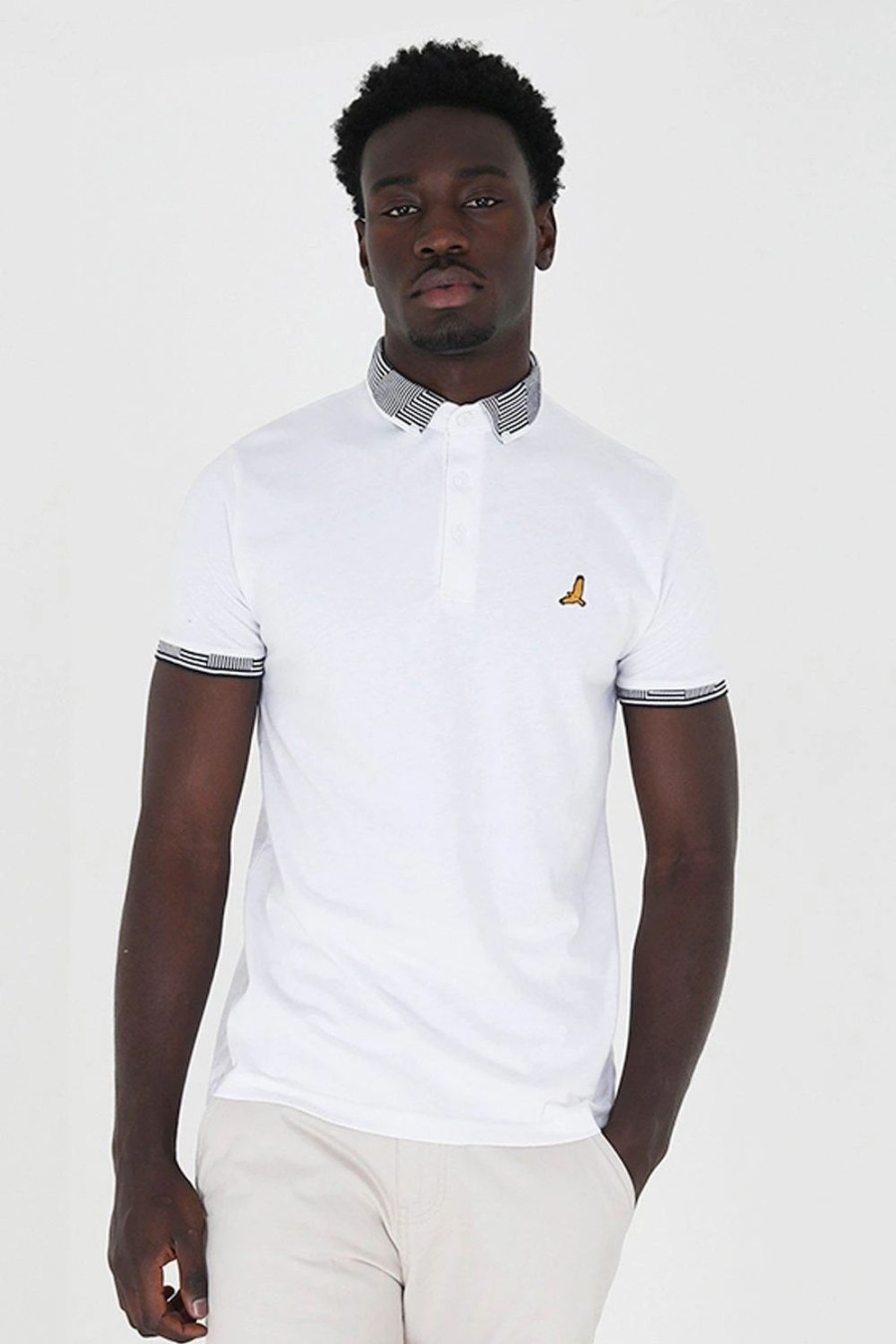 Polo Shirts * | Brave Soul 'Glover' Short Sleeve Jacquard Collar Jersey Polo Shirt White