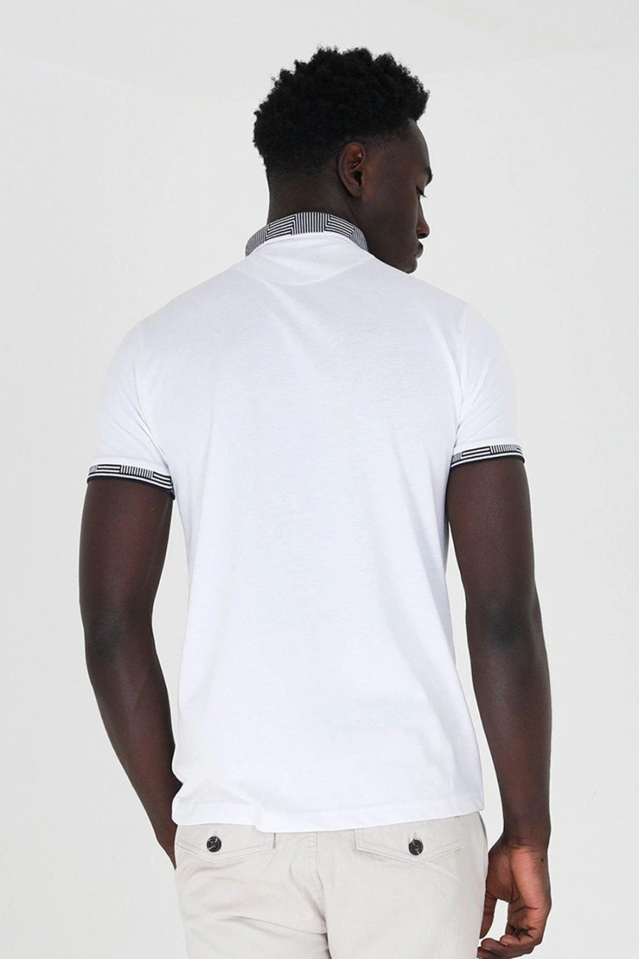 Polo Shirts * | Brave Soul 'Glover' Short Sleeve Jacquard Collar Jersey Polo Shirt White