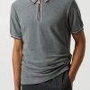 Polo Shirts * | Burton Charcoal Marl Contrast Tipped Polo Shirt Grey