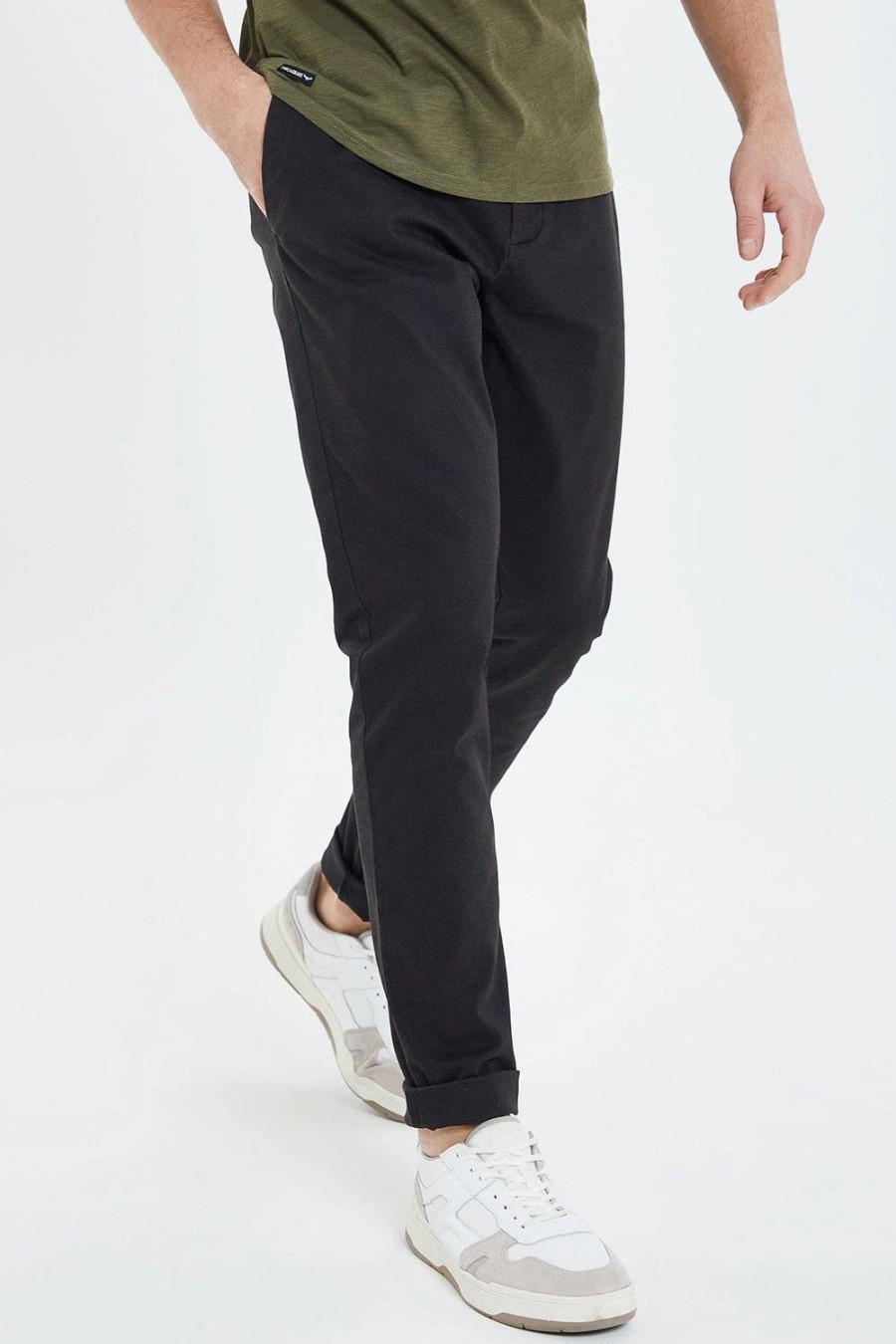 Chinos * | Threadbare Marley' Cotton Twill Chino Trousers With Stretch Black