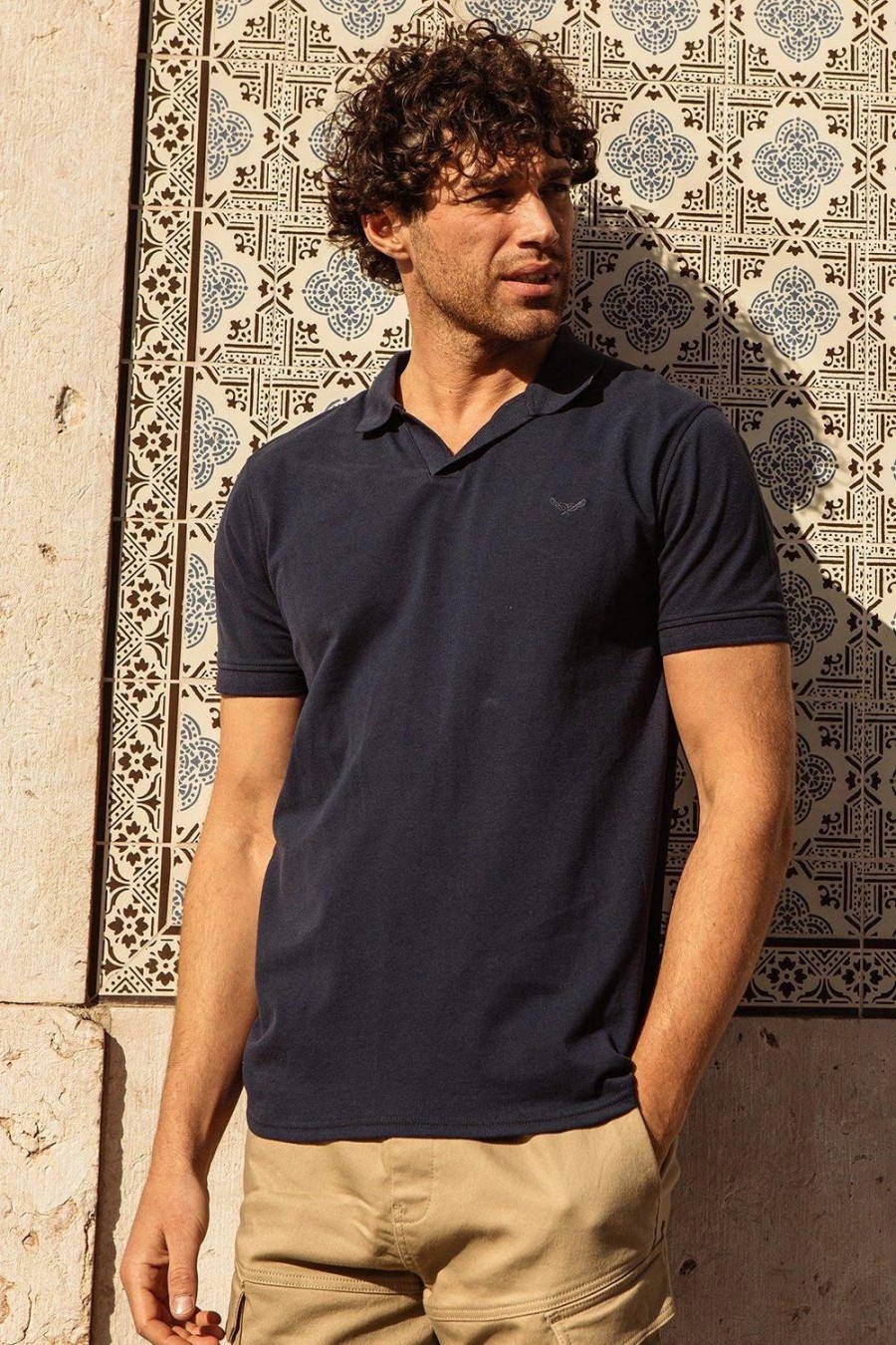 Polo Shirts * | Threadbare 'Truffle' Revere Collar Pique Polo Blue