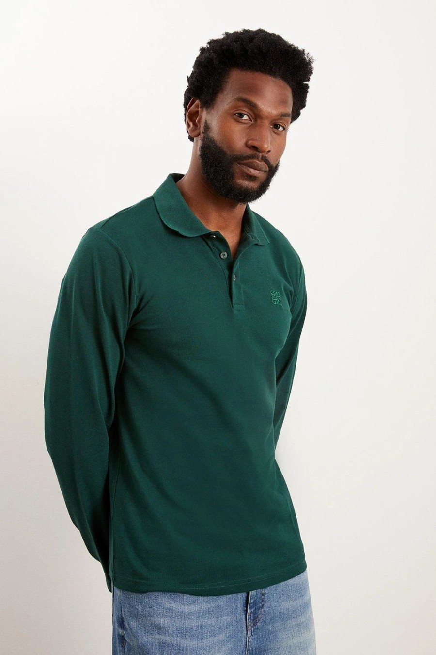 Polo Shirts * | Burton Long Sleeve Pique Polo Shirt Green