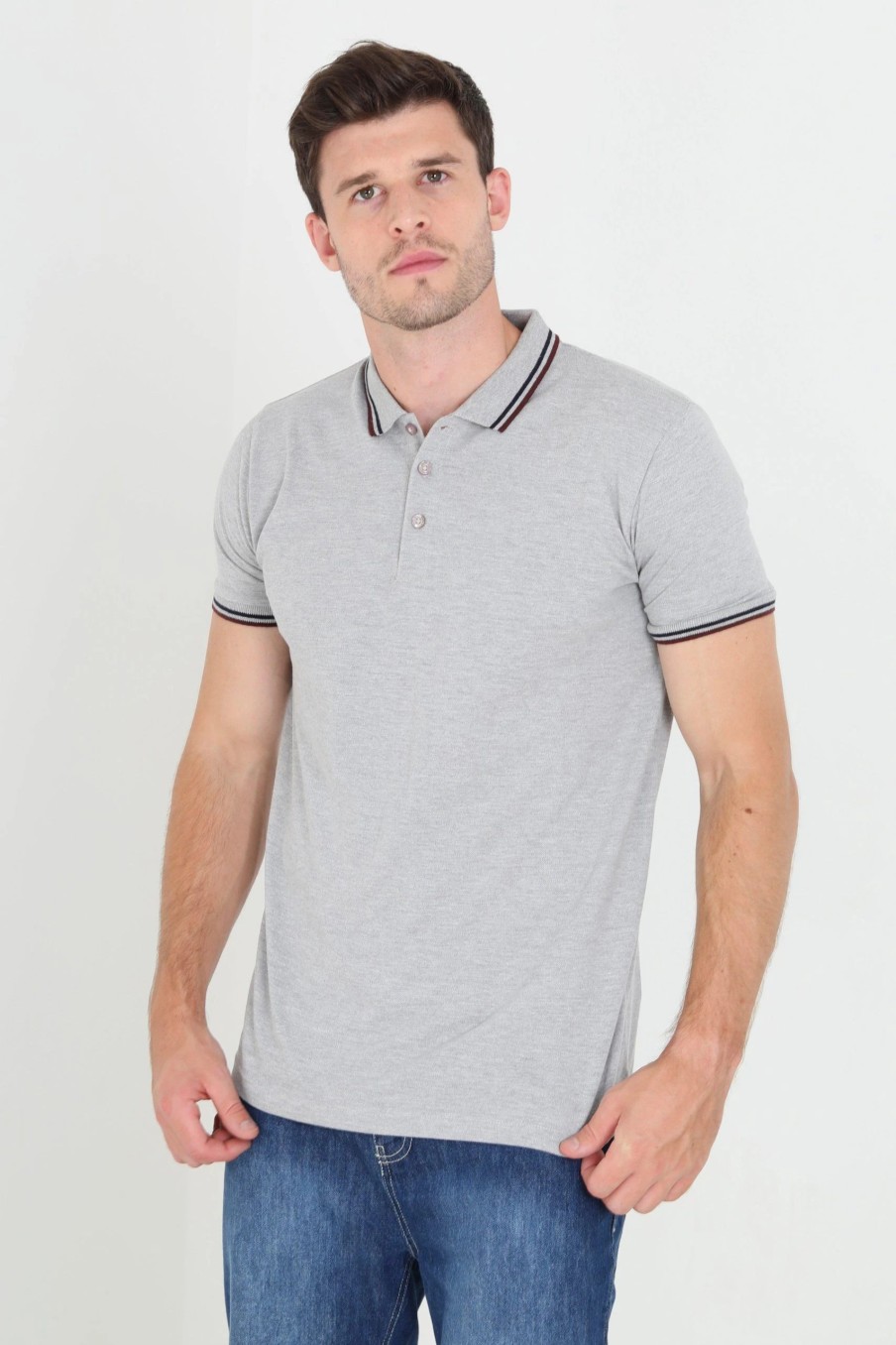 Polo Shirts * | Brave Soul 'Ohma' Short Sleeve Polo Shirt With Contrast Tipping Grey