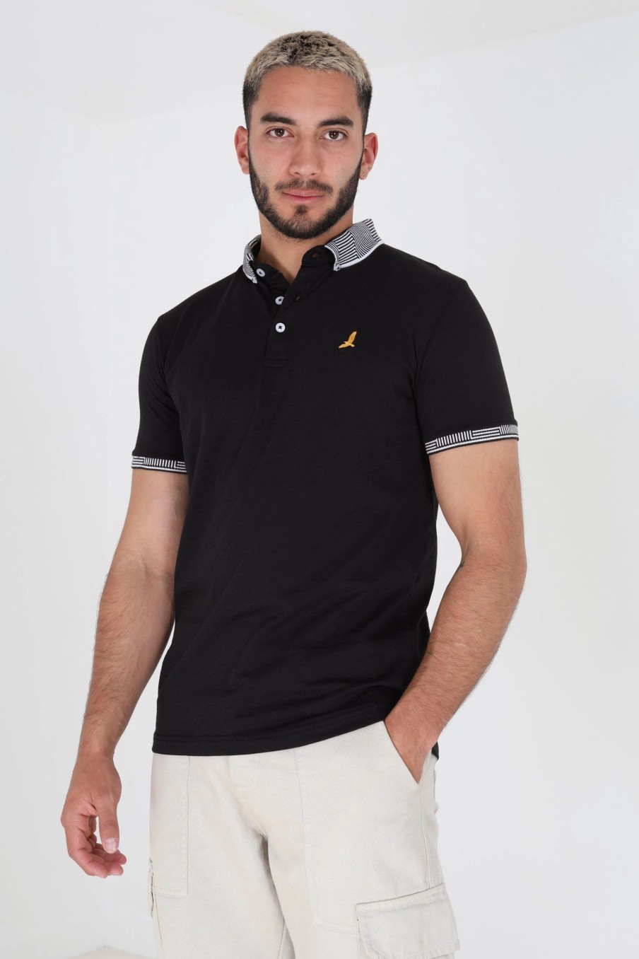 Polo Shirts * | Brave Soul 'Glover' Short Sleeve Jacquard Collar Jersey Polo Shirt Black