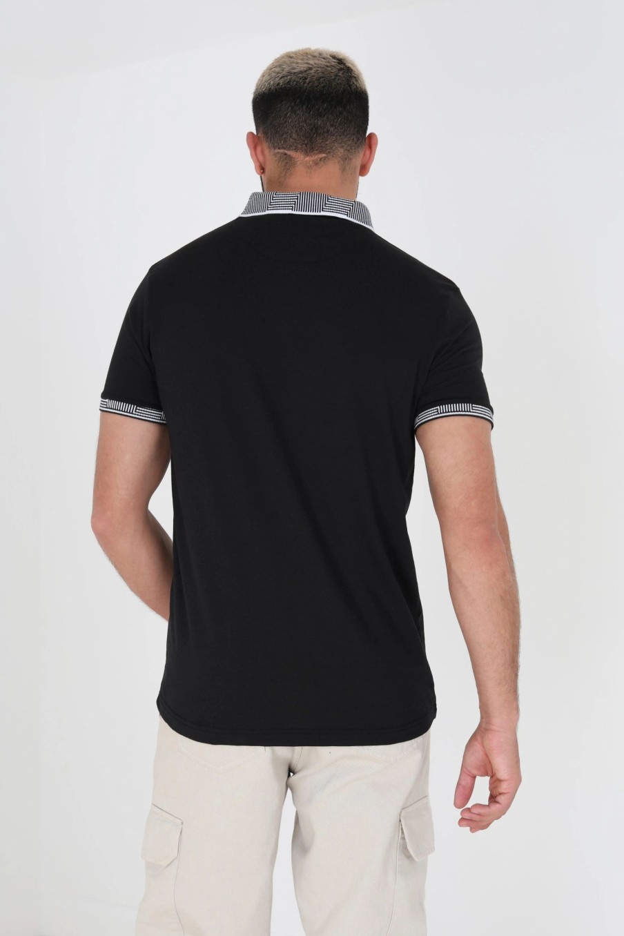 Polo Shirts * | Brave Soul 'Glover' Short Sleeve Jacquard Collar Jersey Polo Shirt Black