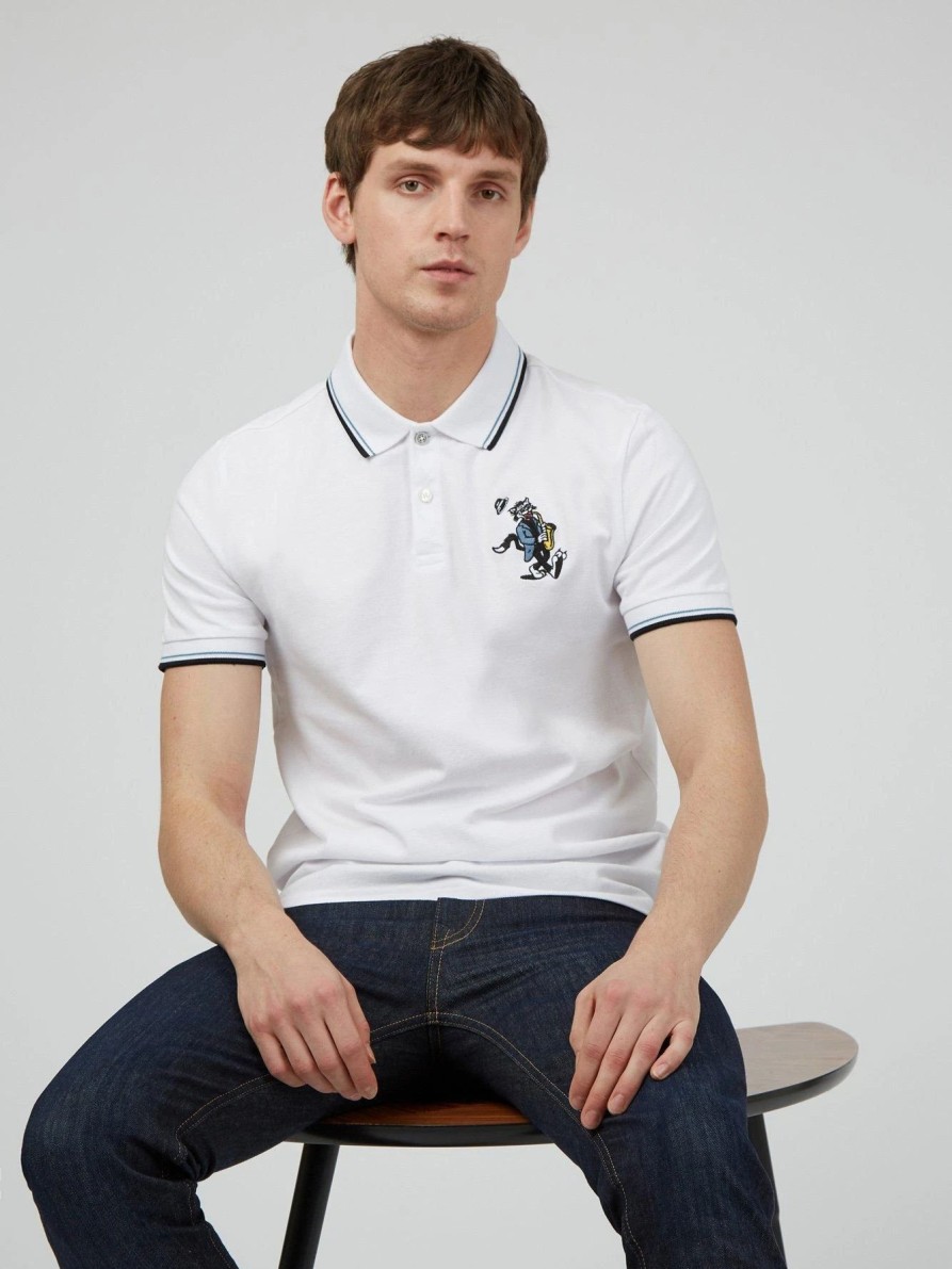 Polo Shirts * | Ben Sherman Jazz Cat Polo White