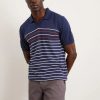 Polo Shirts * | Burton Slim Fit Blue Short Sleeve Stripe Knitted Polo Navy