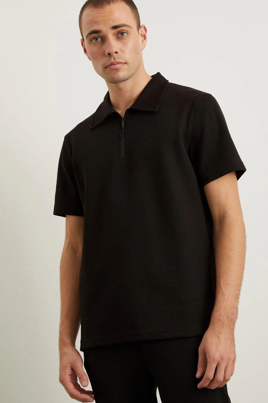 Polo Shirts * | Burton Short Sleeve Premium Contrast Zip Polo Black