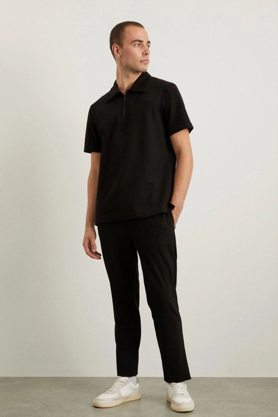 Polo Shirts * | Burton Short Sleeve Premium Contrast Zip Polo Black