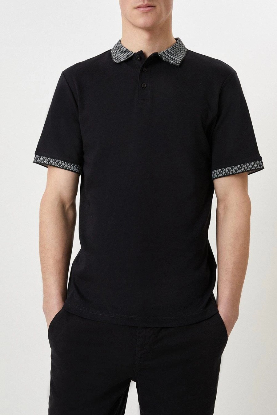 Polo Shirts * | Burton Jacquard Collar Polo Shirt Black