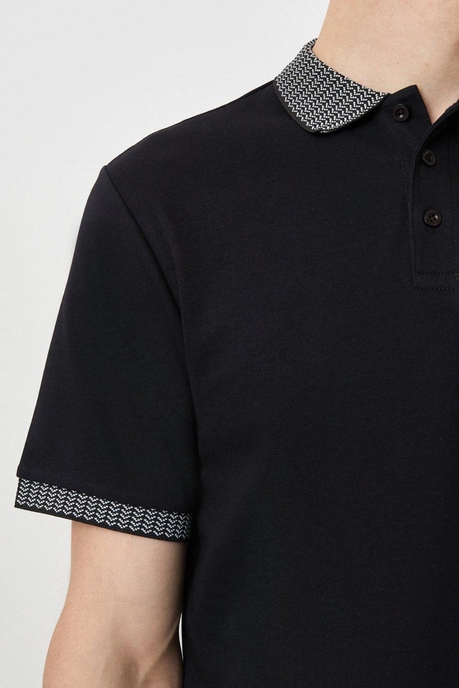 Polo Shirts * | Burton Jacquard Collar Polo Shirt Black