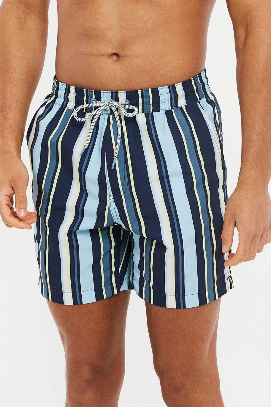 Swim Shorts * | Threadbare 'Bonito' Vertical Stripe Print Swim Shorts Blue