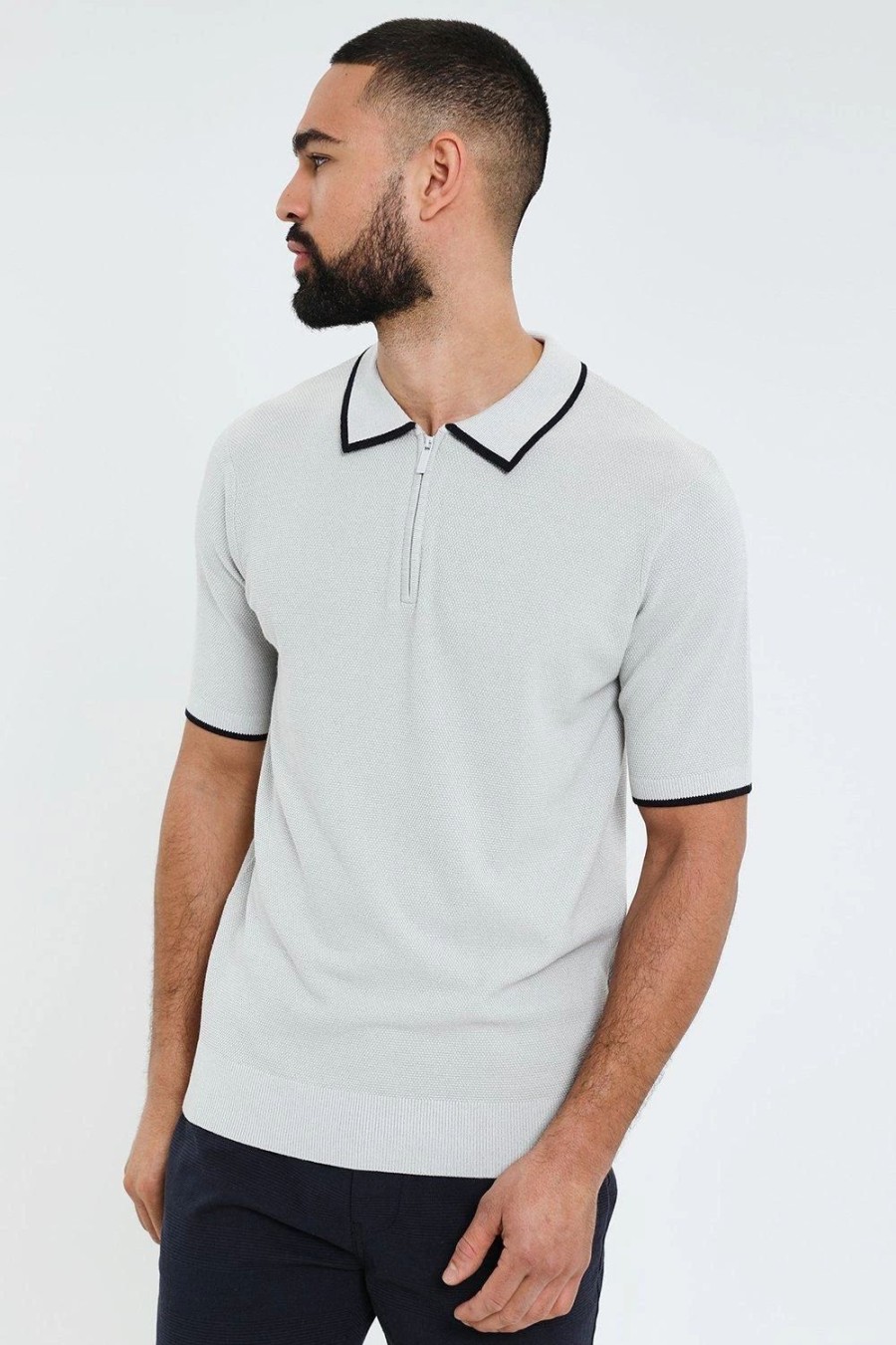 Polo Shirts * | Threadbare 'Tealby' Luxe 1/4 Zip Knitted Polo Blue