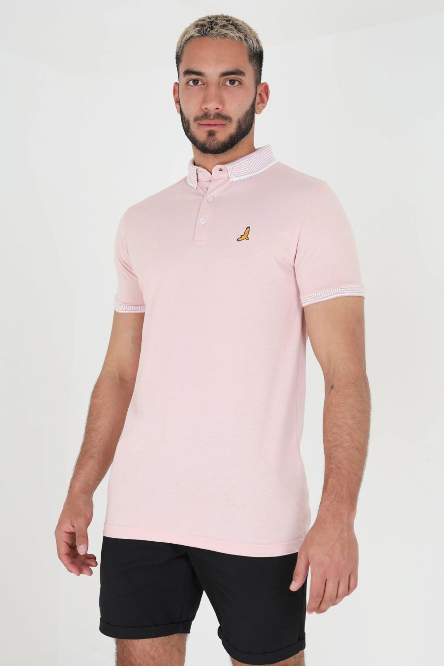 Polo Shirts * | Brave Soul 'Glover' Short Sleeve Jacquard Collar Jersey Polo Shirt Pink