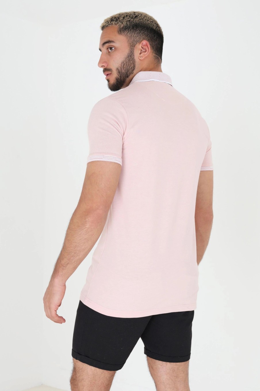 Polo Shirts * | Brave Soul 'Glover' Short Sleeve Jacquard Collar Jersey Polo Shirt Pink