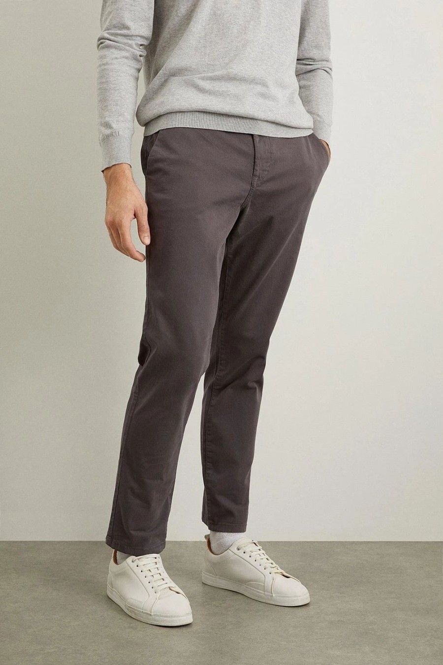 Chinos * | Burton Regular Fit Charcoal Chino Trousers Grey